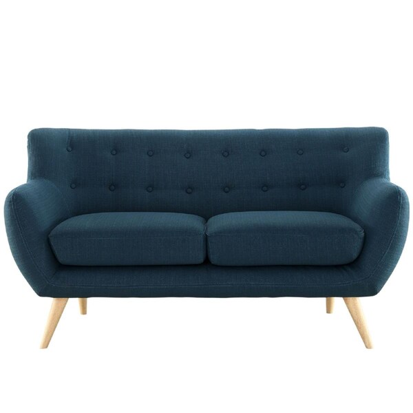 Primewir Remark Loveseat in Tufted Azure Fabric with Natural Finish Wood Legs - EEI-1632-AZU