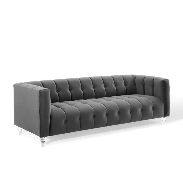 Modway Furniture Mesmer Channel Tufted Button Performance Velvet Sofa Charcoal - EEI-3882-CHA