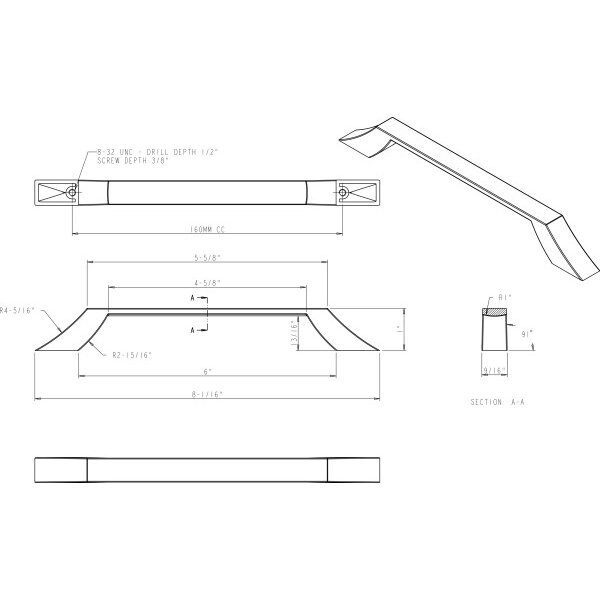 Jeffrey Alexander 160 mm Center-to-Center Brushed Pewter Square Royce Cabinet Pull - 798-160BNBDL
