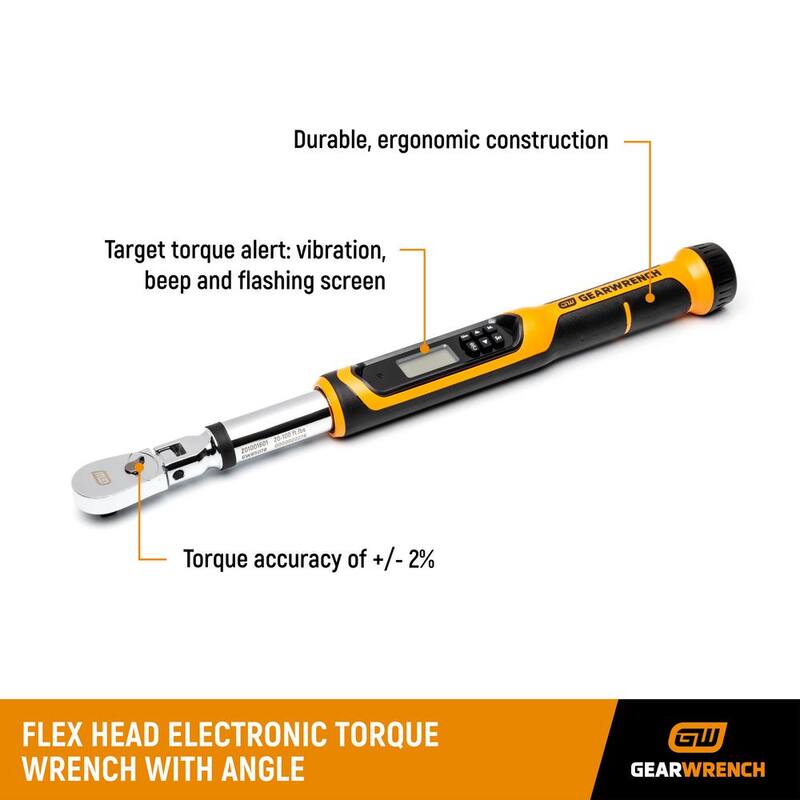 GEARWRENCH 3/8 in. Drive 10-100 ft./lbs. Flex-Head Electronic Torque Wrench with Angle - 85078