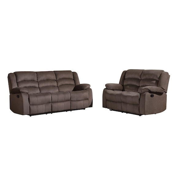 Homeroots 60 x 35 x 40 in. Modern Brown Leather Sofa & Loveseat - 343875