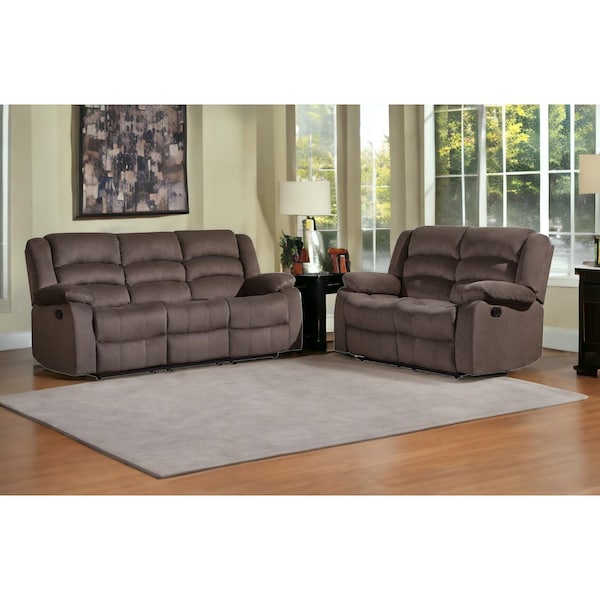 Homeroots 60 x 35 x 40 in. Modern Brown Leather Sofa & Loveseat - 343875