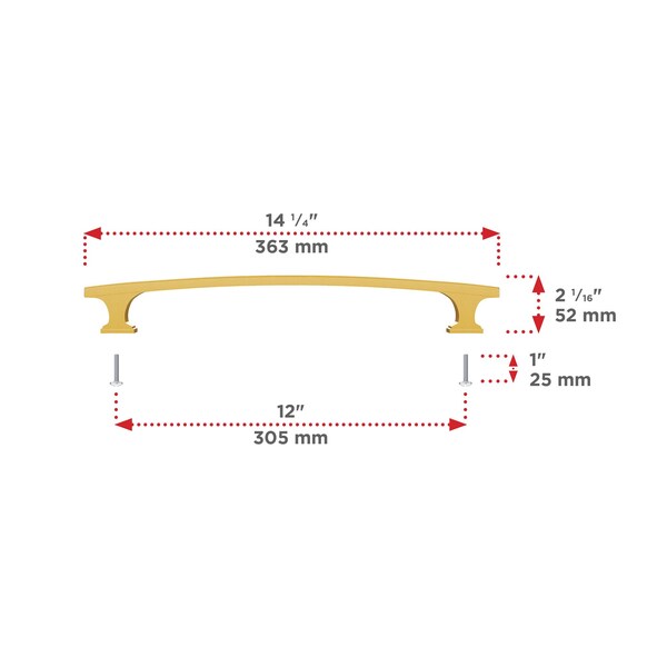 Richelieu 12-inch (305 mm) Center to Center Aurum Brushed Gold Transitional Cabinet Pull - BP525412158