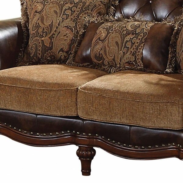 Homeroots 37 x 70 x 42 in. PU Chenille Upholstery Wood Loveseat with 3 Pillows - 346974
