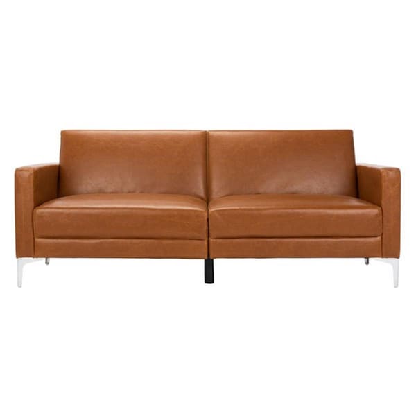 Safavieh 79.1 x 33.1 x 32.7 in. Chelsea Foldable Futon Bed; Cognac & Chrome - LVS2005C
