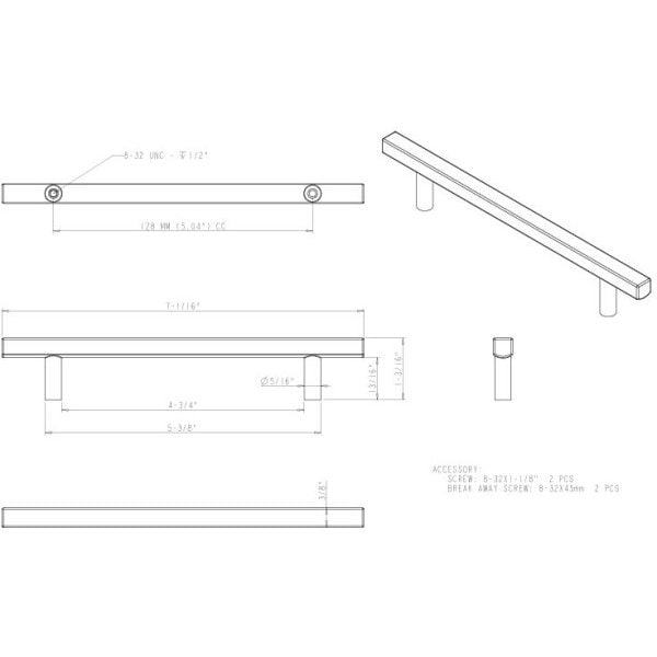 Jeffrey Alexander 128 mm Center-to-Center Brushed Gold Square Dominique Cabinet Bar Pull - 845-128BG