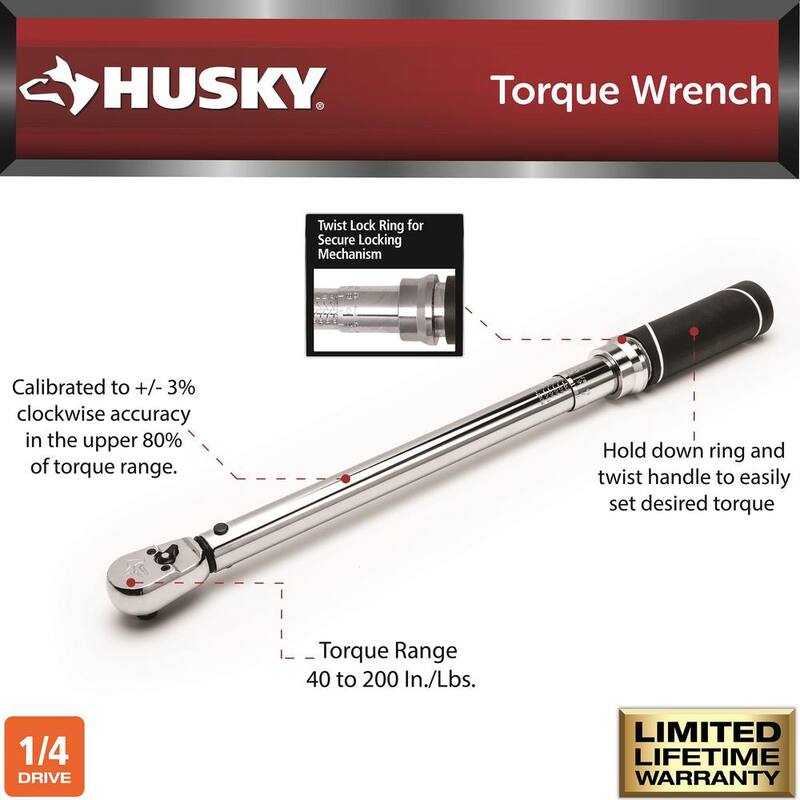 Husky 40 in./lbs. to 200 in./lbs. 1/4 in. Drive Torque Wrench - H4DTWA-03