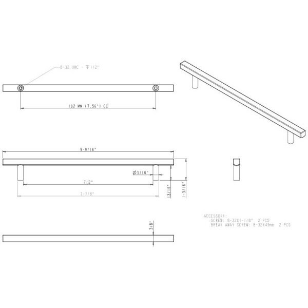 Jeffrey Alexander 192 mm Center-to-Center Matte Black Square Dominique Cabinet Bar Pull - 845-192MB