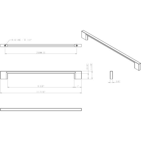 Jeffrey Alexander 256 mm Center-to-Center Brushed Pewter Square Sutton Cabinet Bar Pull - 635-256BNBDL