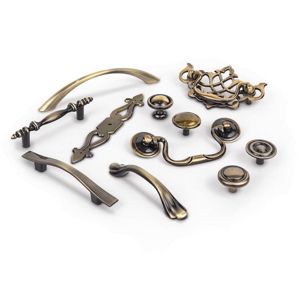 Elements By Hardware Resources 3" Center-to-Center Brushed Antique Brass Baroque Kingsport Cabinet Drop Pull - WP150-AB