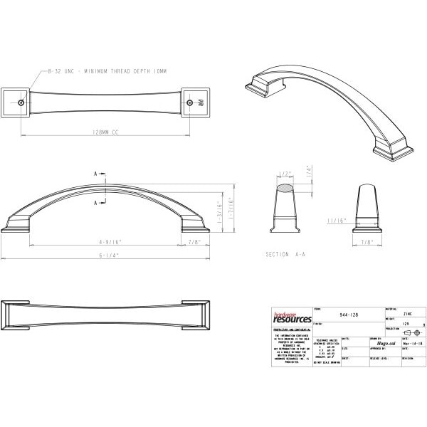 Jeffrey Alexander 128 mm Center-to-Center Satin Nickel Arched Roman Cabinet Pull - 944-128SN
