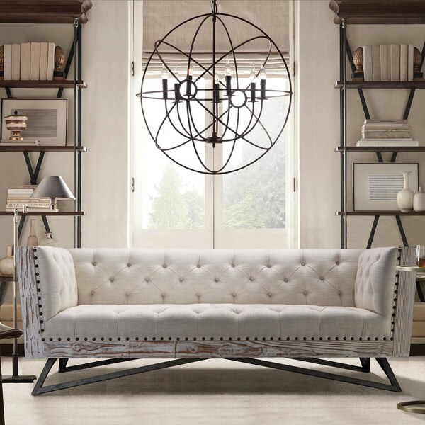 Armen Living Regis Cream Sofa With Pine Frame And Gunmetal Legs - LCRE3CR