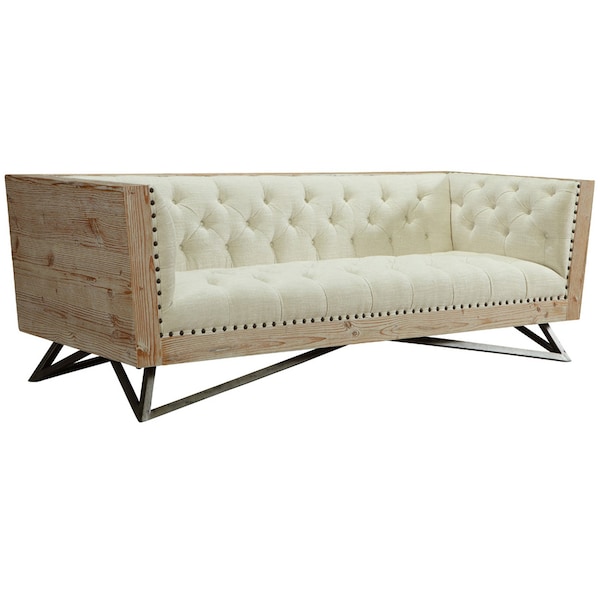 Armen Living Regis Cream Sofa With Pine Frame And Gunmetal Legs - LCRE3CR