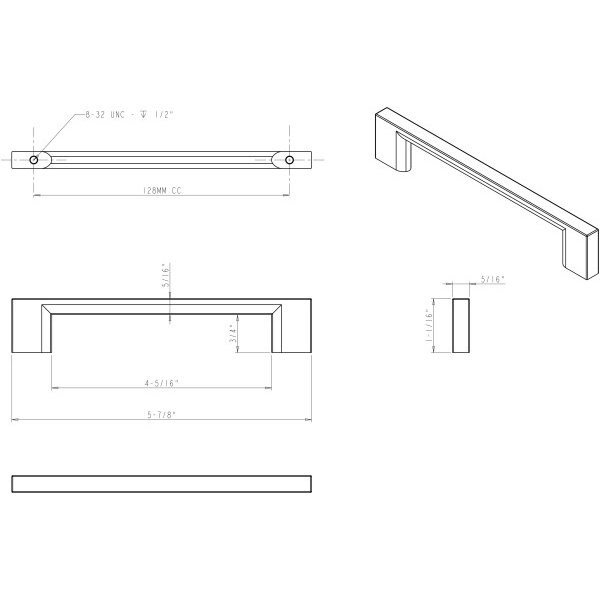 Jeffrey Alexander 128 mm Center-to-Center Satin Nickel Square Sutton Cabinet Bar Pull - 635-128SN
