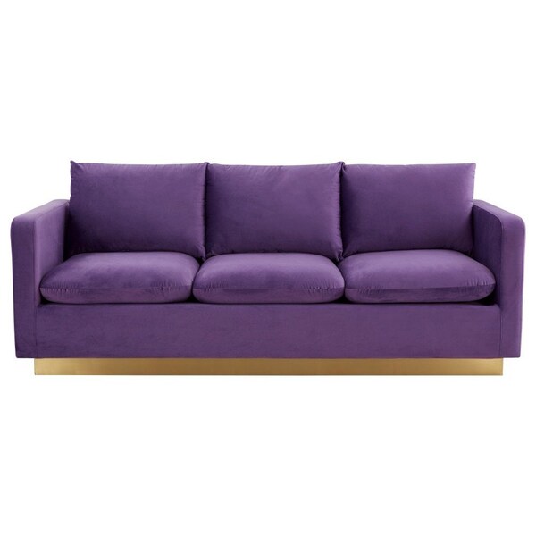 Leisuremod Nervo Upholstered Velvet Sofa with Gold Frame, Purple - NS83PU