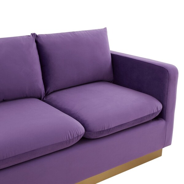 Leisuremod Nervo Upholstered Velvet Sofa with Gold Frame, Purple - NS83PU