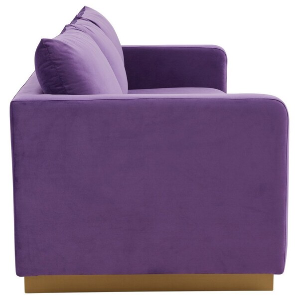 Leisuremod Nervo Upholstered Velvet Sofa with Gold Frame, Purple - NS83PU