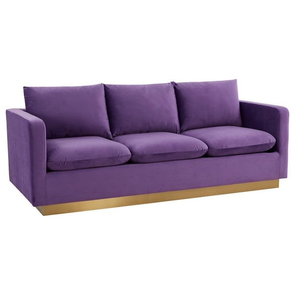 Leisuremod Nervo Upholstered Velvet Sofa with Gold Frame, Purple - NS83PU