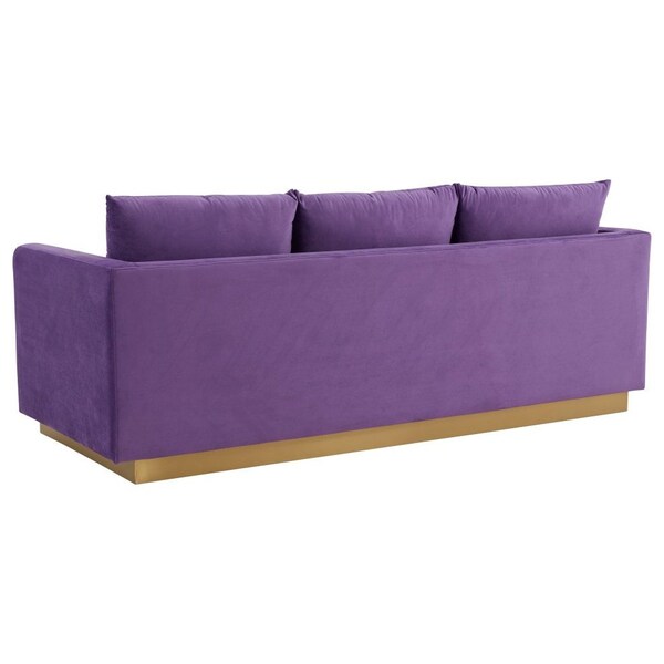 Leisuremod Nervo Upholstered Velvet Sofa with Gold Frame, Purple - NS83PU