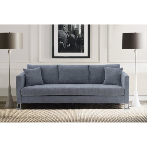 Armen Living Heritage Gray Fabric Upholstered Sofa with Brushed Stainless Steel Legs - LCHT3GREY