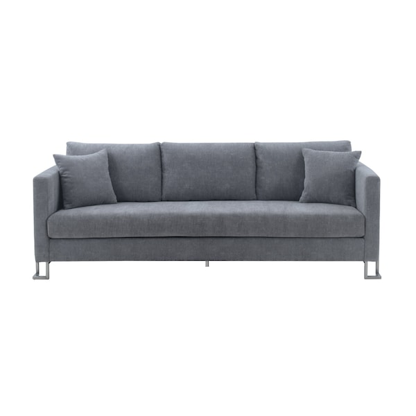 Armen Living Heritage Gray Fabric Upholstered Sofa with Brushed Stainless Steel Legs - LCHT3GREY