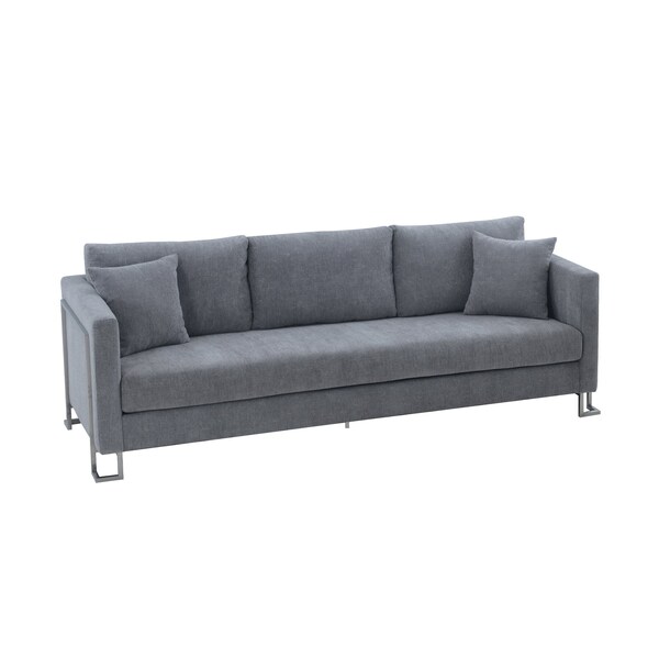 Armen Living Heritage Gray Fabric Upholstered Sofa with Brushed Stainless Steel Legs - LCHT3GREY