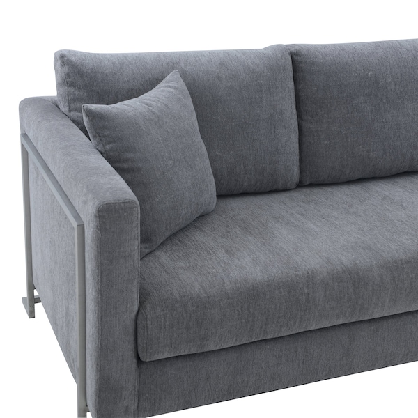 Armen Living Heritage Gray Fabric Upholstered Sofa with Brushed Stainless Steel Legs - LCHT3GREY