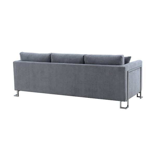 Armen Living Heritage Gray Fabric Upholstered Sofa with Brushed Stainless Steel Legs - LCHT3GREY