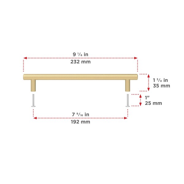 Richelieu 7 9/16-inch (192 mm) Center to Center Satin Brass Contemporary Cabinet Pull - BP3060192160