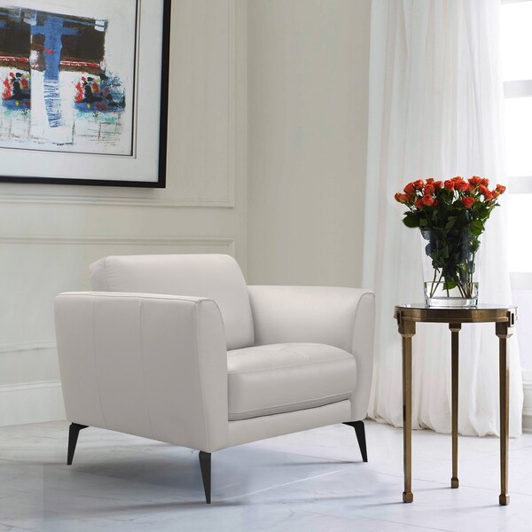 Armen Living Hope Contemporary Chair in Genuine Dove Gray Leather with Black Metal Legs - LCHP1GR