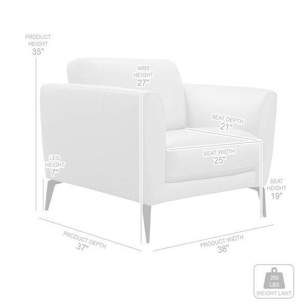 Armen Living Hope Contemporary Chair in Genuine Dove Gray Leather with Black Metal Legs - LCHP1GR