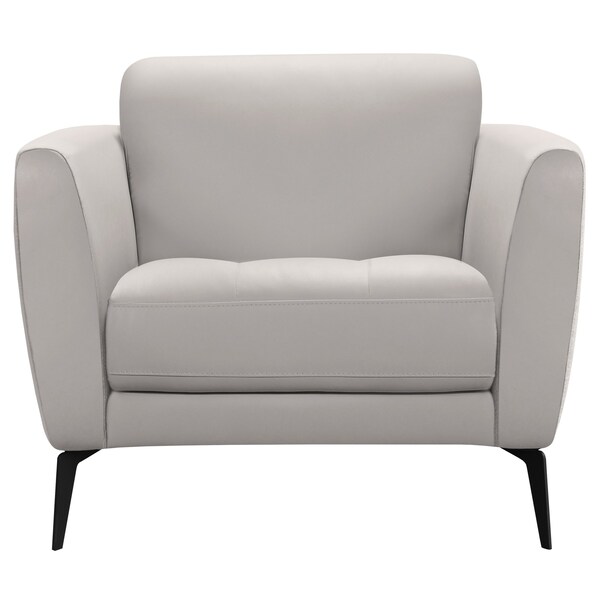 Armen Living Hope Contemporary Chair in Genuine Dove Gray Leather with Black Metal Legs - LCHP1GR