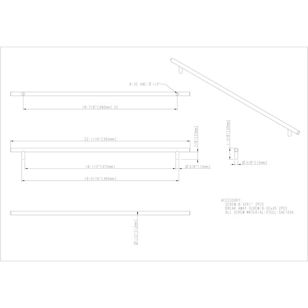 Elements By Hardware Resources 480 mm Center-to-Center Satin Nickel Naples Cabinet Bar Pull - 560SN