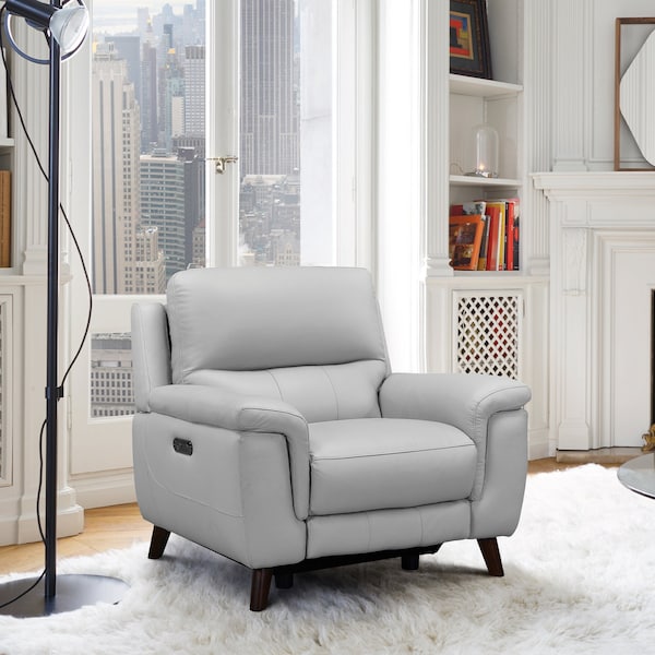 Armen Living Lizette Contemporary Chair in Dark Brown Wood Finish and Dove Gray Genuine Leather - LCLZ1DV