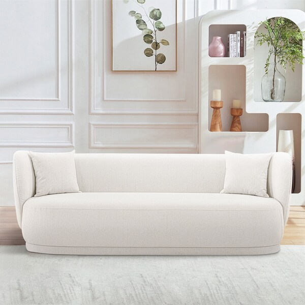 Manhattan Comfort Contemporary Siri Linen 92.52 Sofa with Pillows in Cream - SF010-CR