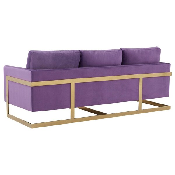 Leisuremod Lincoln Upholstered Velvet Sofa with Gold Frame, Purple - LA83PU