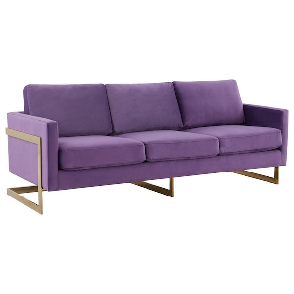 Leisuremod Lincoln Upholstered Velvet Sofa with Gold Frame, Purple - LA83PU
