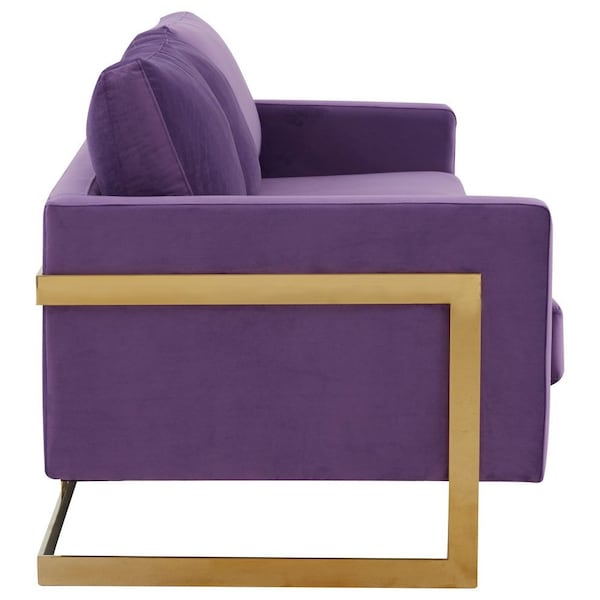 Leisuremod Lincoln Upholstered Velvet Sofa with Gold Frame, Purple - LA83PU