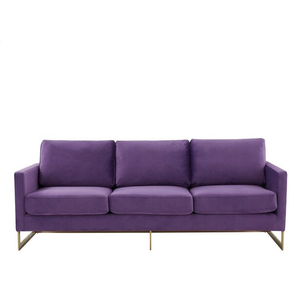 Leisuremod Lincoln Upholstered Velvet Sofa with Gold Frame, Purple - LA83PU