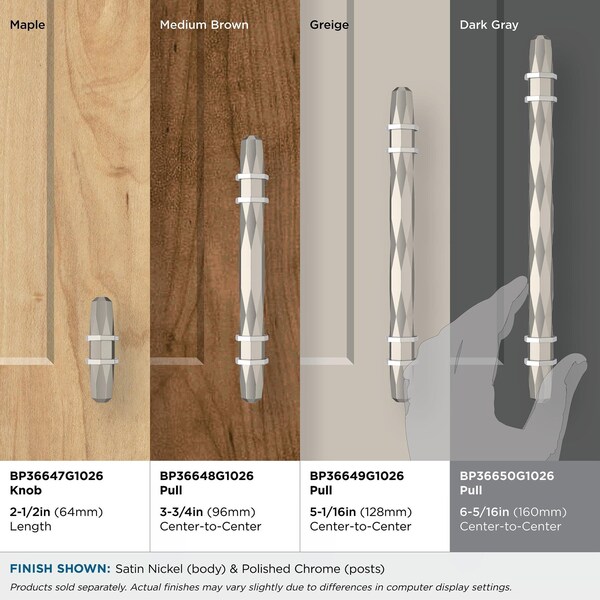 Amerock London 6-5/16 in 160 mm Center-to-Center Satin Nickel/Polished Chrome Cabinet Pull - BP36650G1026