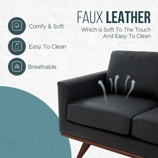 Leisuremod Chester Modern Leather Loveseat with Birch Wood Base, Black - CS58BL-L