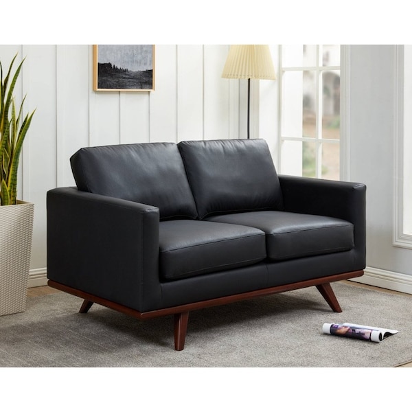 Leisuremod Chester Modern Leather Loveseat with Birch Wood Base, Black - CS58BL-L