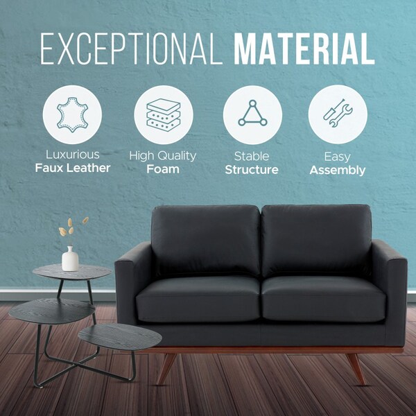 Leisuremod Chester Modern Leather Loveseat with Birch Wood Base, Black - CS58BL-L