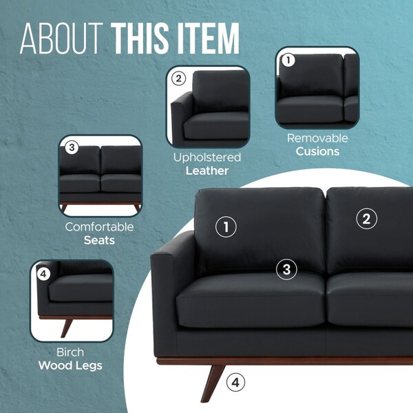 Leisuremod Chester Modern Leather Loveseat with Birch Wood Base, Black - CS58BL-L