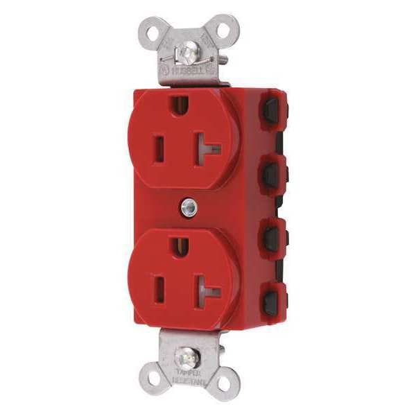 Hubbell Receptacle, 20 A Amps, 125V AC, Flush Mount, Standard Duplex Outlet, 5-20R, Red - SNAP5362RTRA