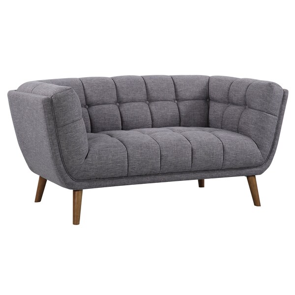 Armen Living Phantom Mid-Century Modern Loveseat in Dark Gray Linen and Walnut Legs - LCPH2DG