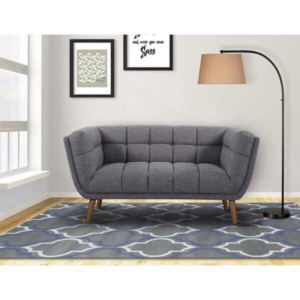 Armen Living Phantom Mid-Century Modern Loveseat in Dark Gray Linen and Walnut Legs - LCPH2DG
