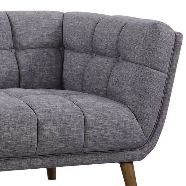Armen Living Phantom Mid-Century Modern Loveseat in Dark Gray Linen and Walnut Legs - LCPH2DG