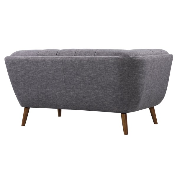 Armen Living Phantom Mid-Century Modern Loveseat in Dark Gray Linen and Walnut Legs - LCPH2DG
