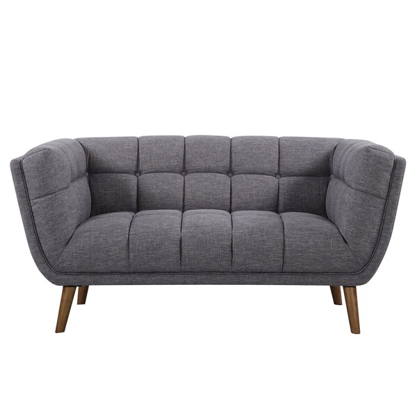Armen Living Phantom Mid-Century Modern Loveseat in Dark Gray Linen and Walnut Legs - LCPH2DG